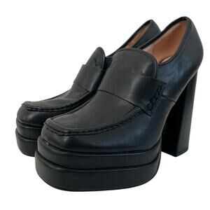 Nasty Gal Black Leather Chunky Platform Loafer Heels 5" Womens 6 Punk Edgy Goth